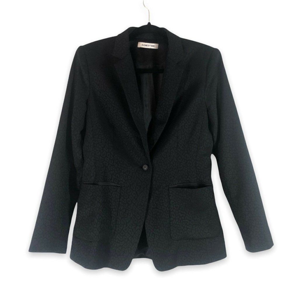 Elizabeth and‎ James Women’s Small? Black Leopard Jacquard Blazer Wool Blend